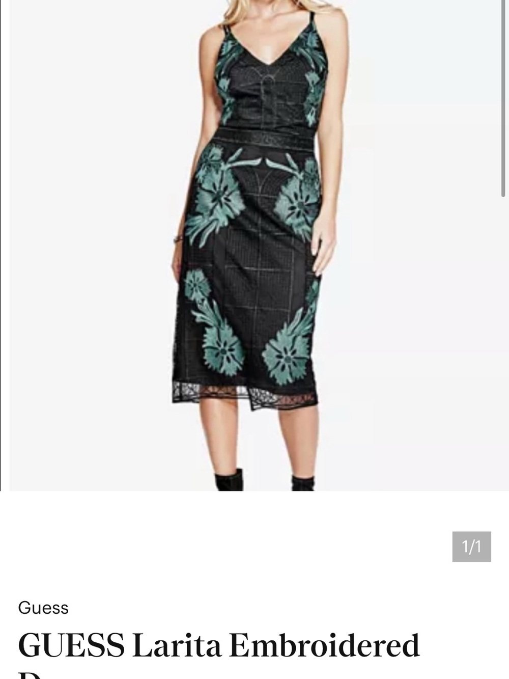 GUESS Black Midi Skirt with Teal Floral Embroidery